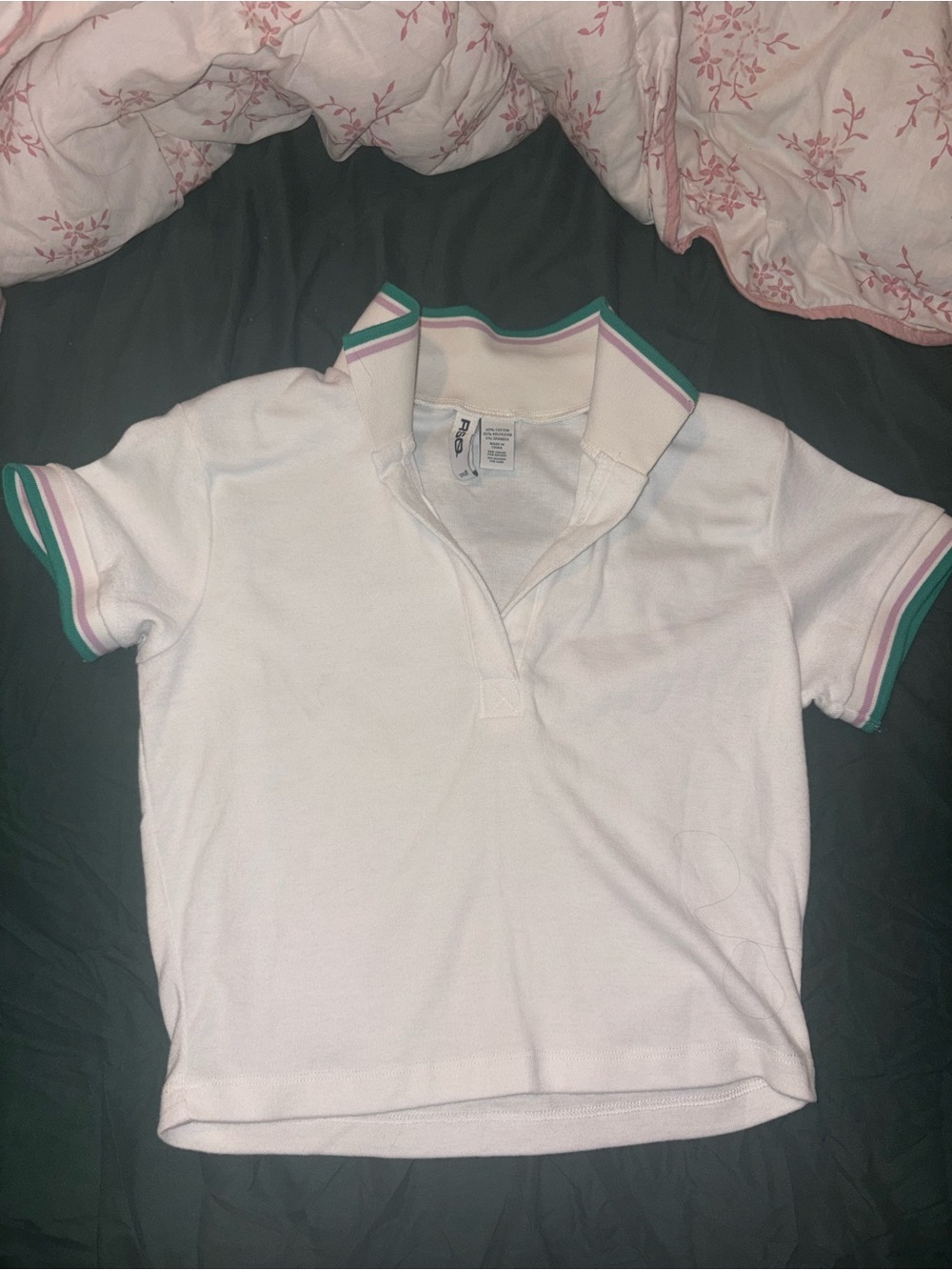 RSQ White Polo Top with Green & Pink Trim